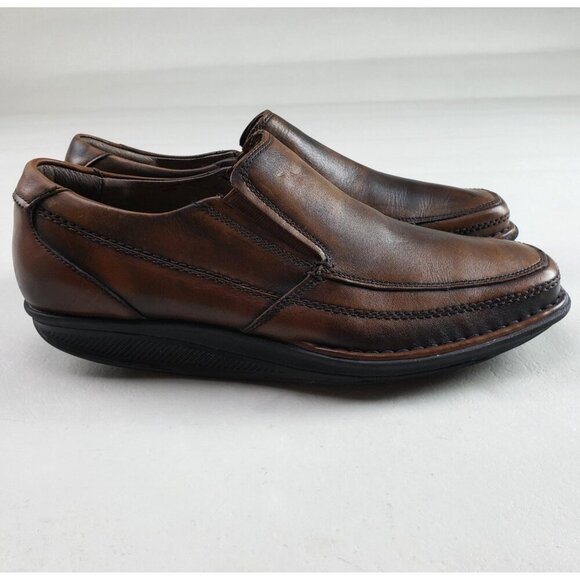 Skechers Shape-Ups Strider Loafer Men 8.5 Brown Leather Casual Slip On Shoe RARE - Picture 1 of 11